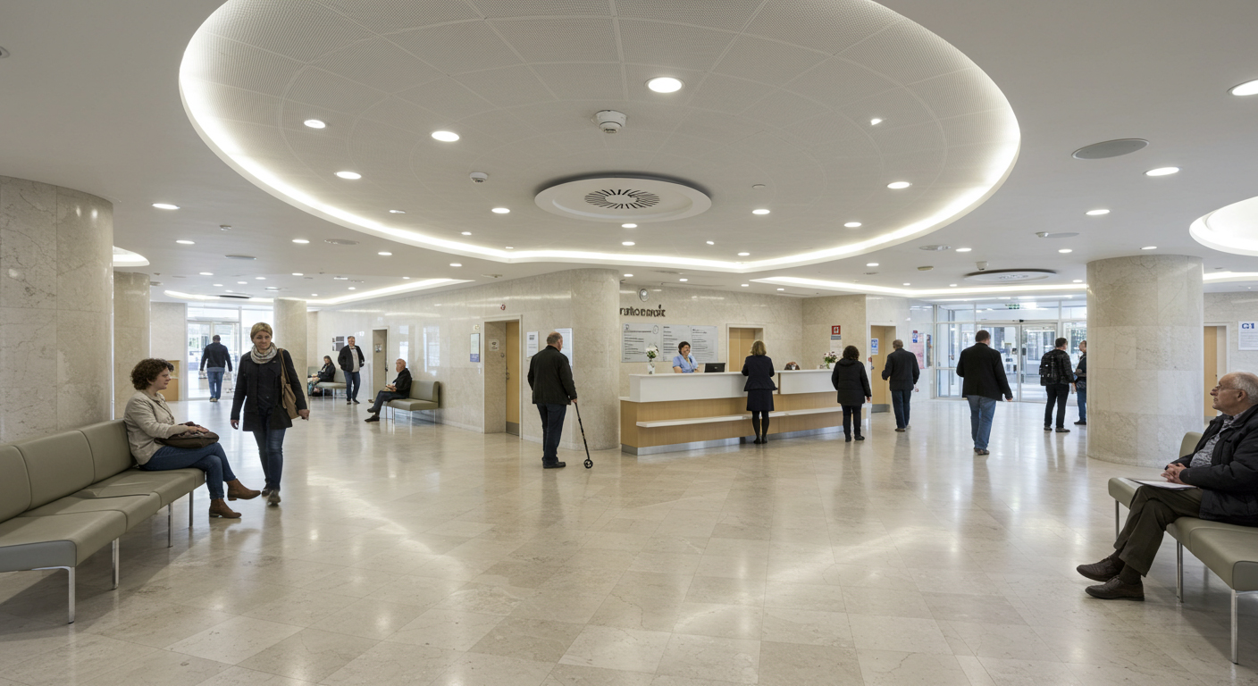 病院のロビーにベンチを設置した例