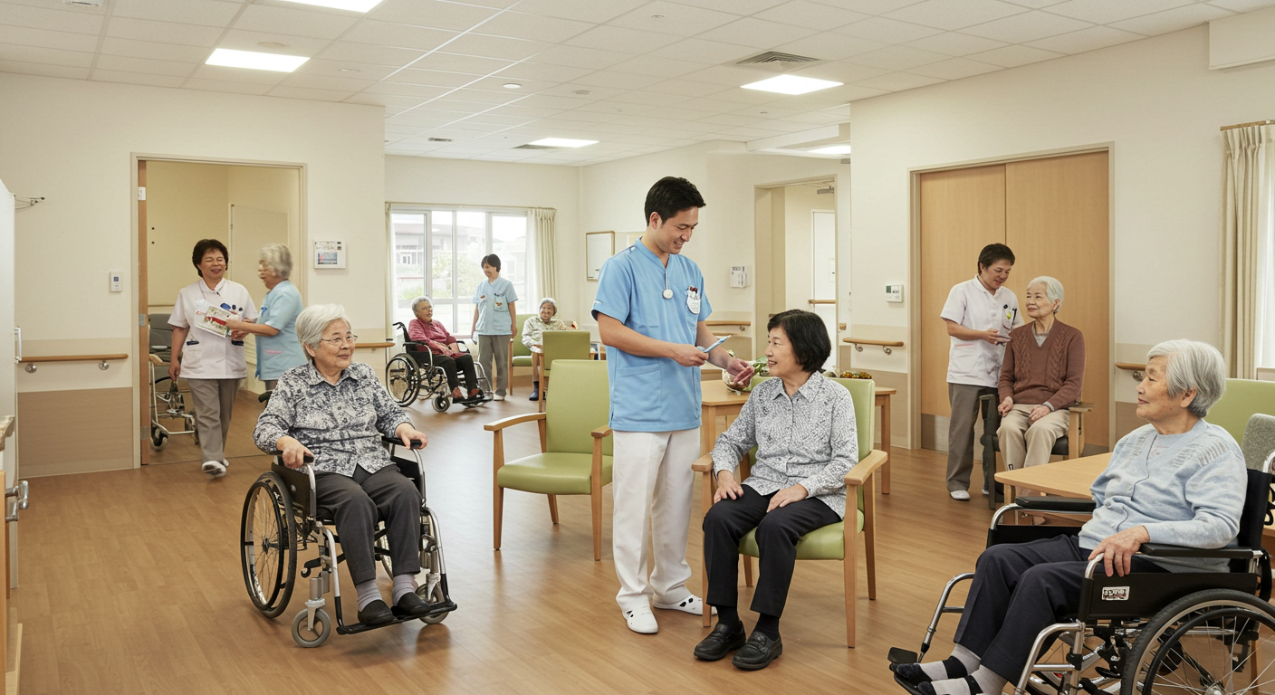 介護施設にテーブルや椅子を設置した例