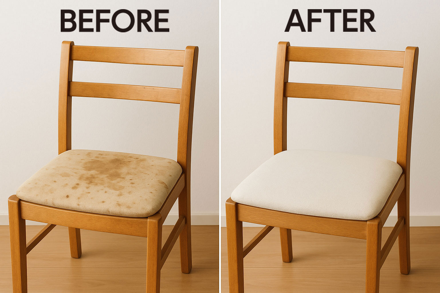 椅子のクッションカバーの張り替えのビフォアーアフター画像